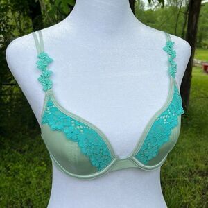 Adore Me 32B Pretty Teal Blue Floral Lined Underwire Bra